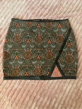 Express Dark Floral Wrap Mini Skirt - Black & Orange
